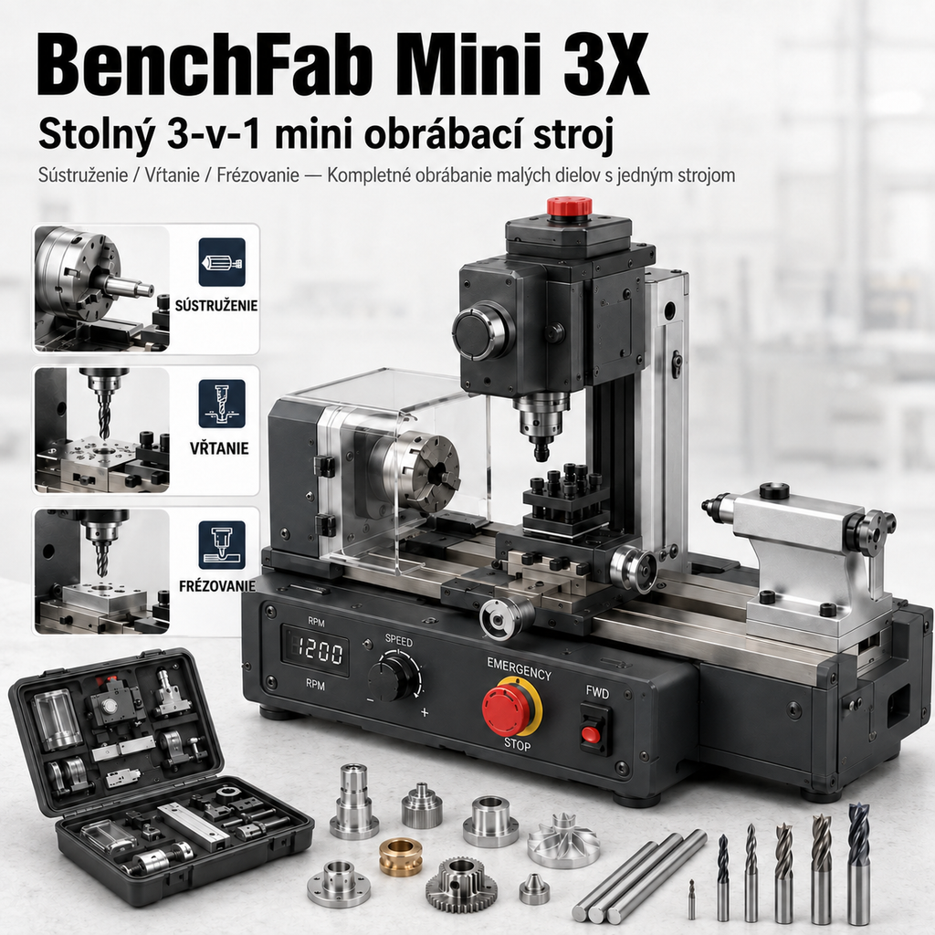 BenchFab Mini 3X – mini sústruh 3 v 1 pre DIY a modely